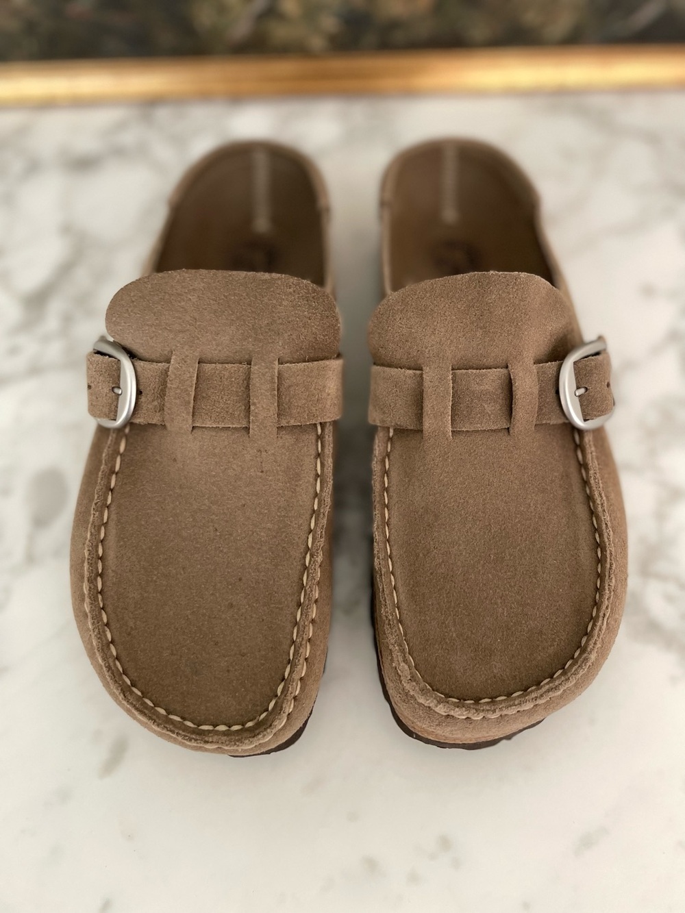 Birkenstock Buckley Taupe Suede Leather Clogs Mule Size 37 Moccasins